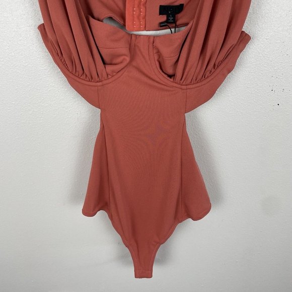 NBD Revolve Nicolina Bodysuit in Copper NWT Size Small Open Sides Burnt Orange - Picture 7 of 11